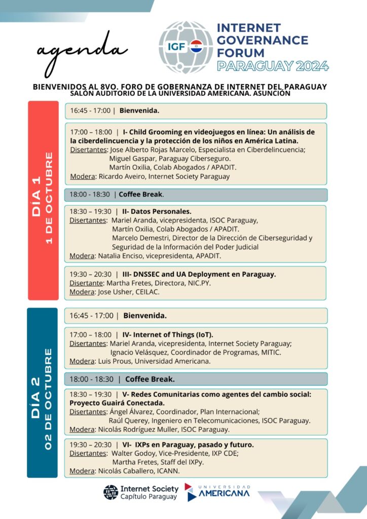 Agenda del foro de gobernanza de internet del Paraguay 2024